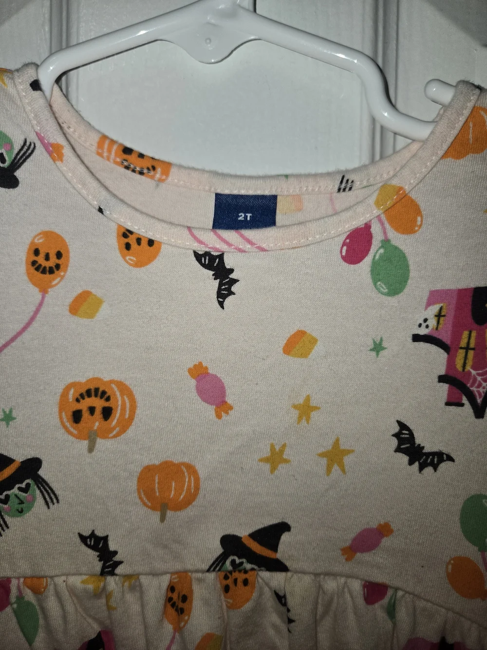 Halloween Print Toddler Dress - Cream with Orange, Pink & Green